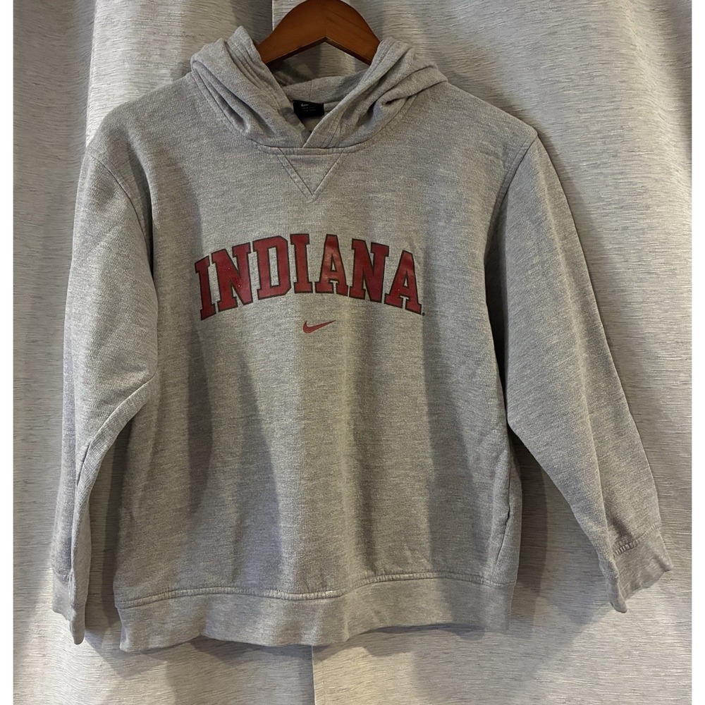 Vtg Indiana Hoosiers Nike Sweatshirt Gray 90s Center Swoosh Spell Out Boys M